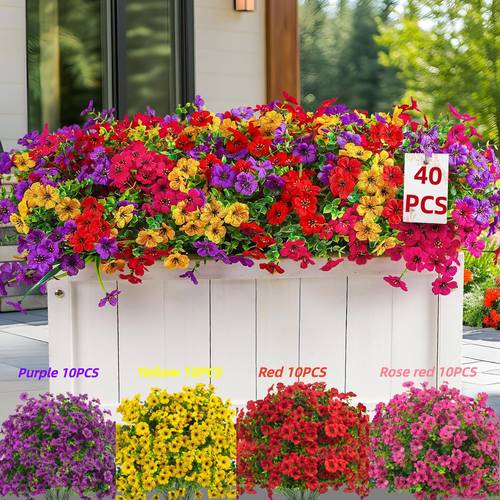 40pcs artificial flowers for outdoor decor realistic natural look uv resistant fade proof daisies for spring summer decor home potted plants outdoor garden yard porch hanging baskets patio home decoration durable plastic faux