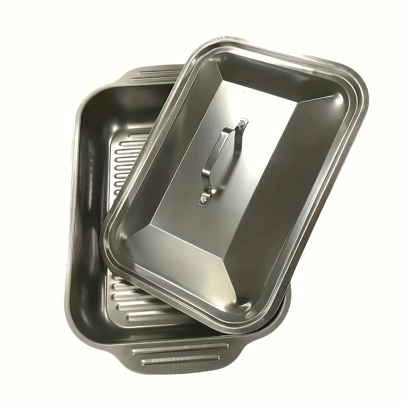 TEMU 2pcs Stainless Steel Baking Pan Set With Lid, Large-capacity Design, Suitable For Family Gatherings, Barbecues, Bread/desserts, And Buffetsâ1