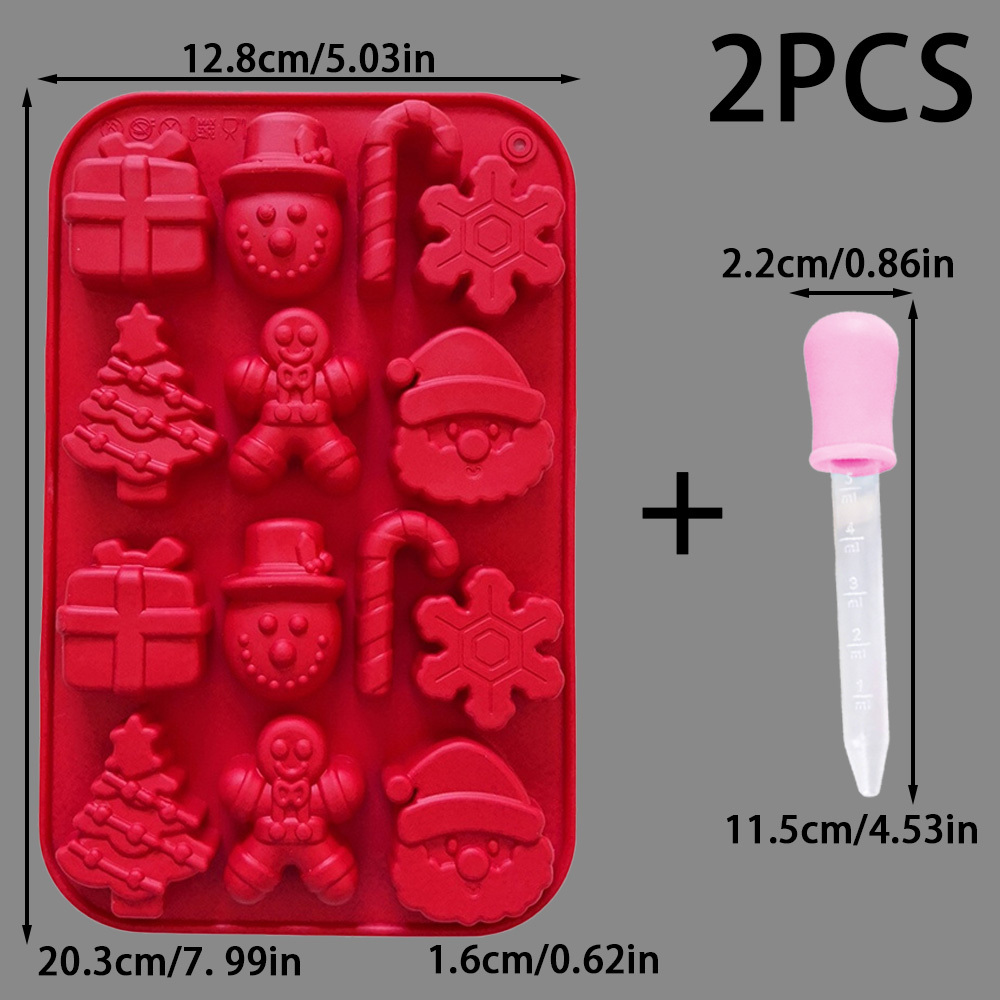 TEMU 2pcs/set (1pc 14-cavity) Silicone Christmas Mold With Gift Box & Dropper Suitable For Epoxy Resin, Non- For Candle/craft Making - Santa,