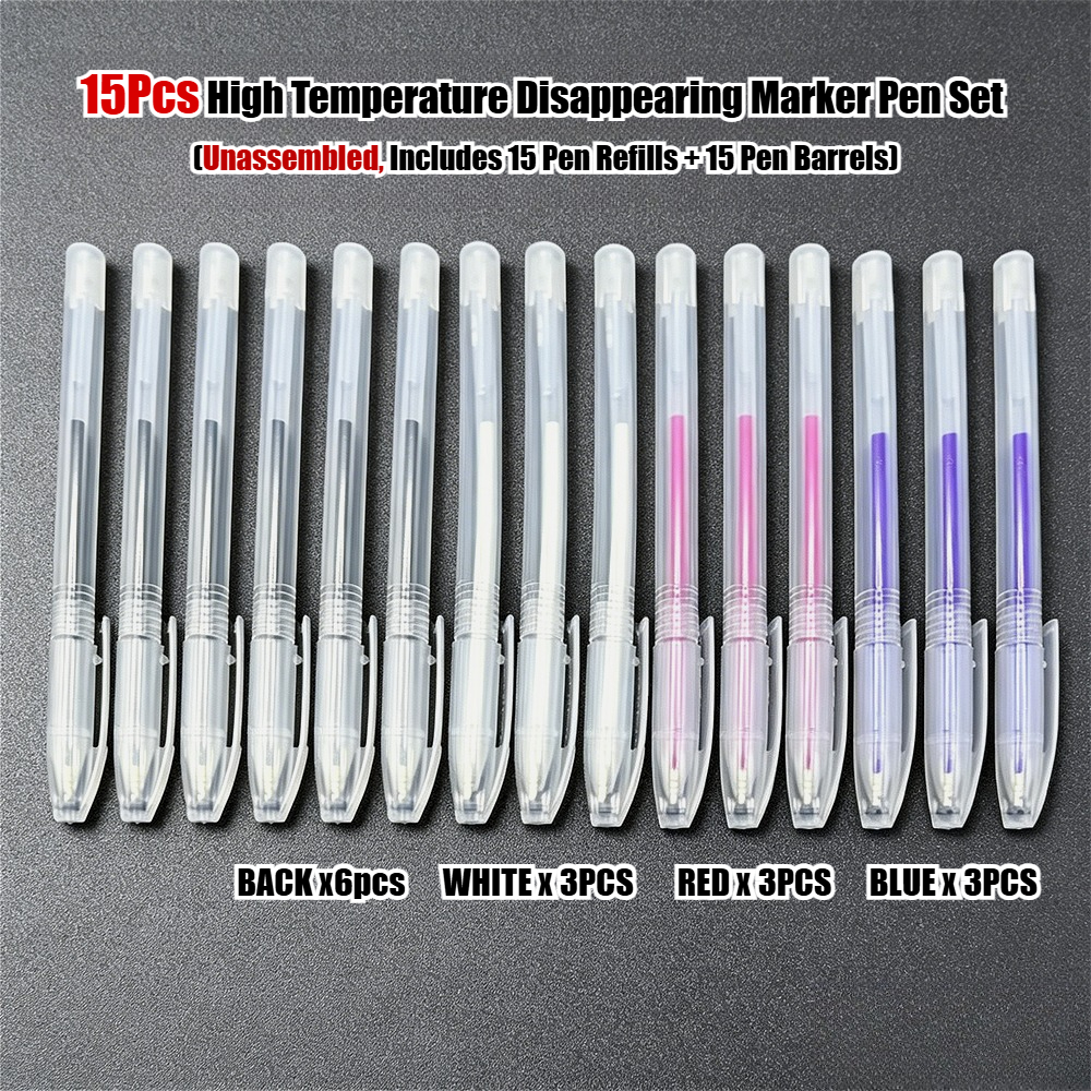 TEMU 15pcs High Temperature Pens With , (black, White, Red, Blue), 1mm Nib, No Ink Leakage, Smooth Writing. Heat Erasable Marking Pens Automatically