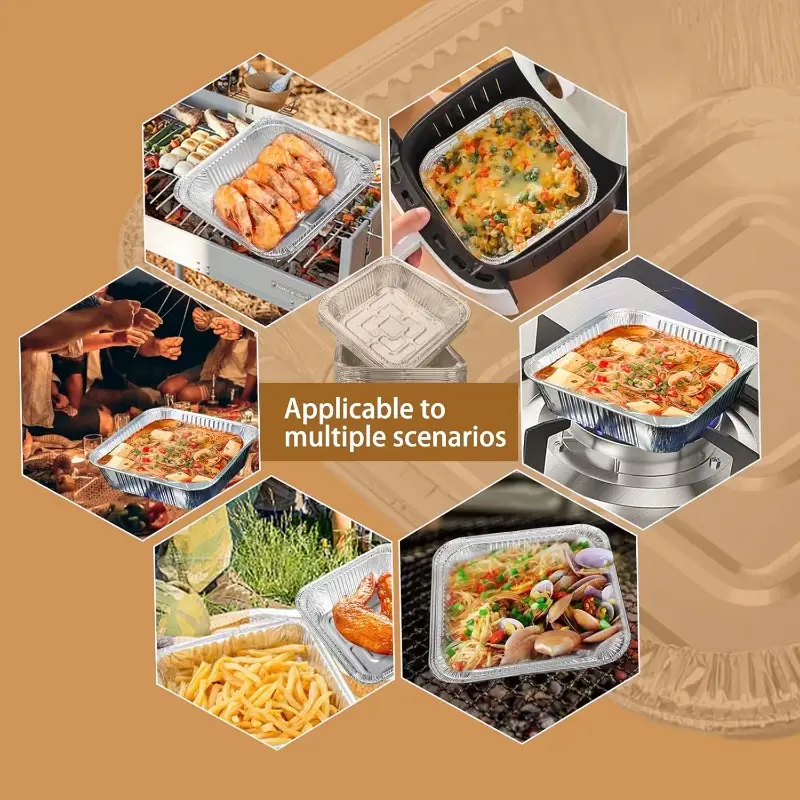 50pcs heavy-duty disposable aluminum foil air fryer liners - 7x7 inch square pans with rounded corners, 600°c heat-resistant, greaseproof & high quality for instant pot, oven, grill, steamer basket - stackable, induction-safe (compatible with air fryers, ovens, induction cooktops) - food-safe, easy clean, ideal for parties, camping, bbqs - 50pcs bulk pack, air fryer liners non stick, aluminum foil pans with lids, air fryer , air fryer liners large size Product details 6