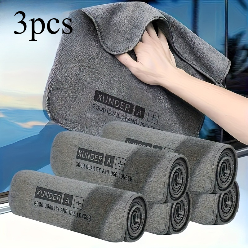 TEMU 3pcs Car Washing Towel - Large Size - For Car Cleaning - Short Fibers - No Residue - Strong Water Absorption - Quick Drying