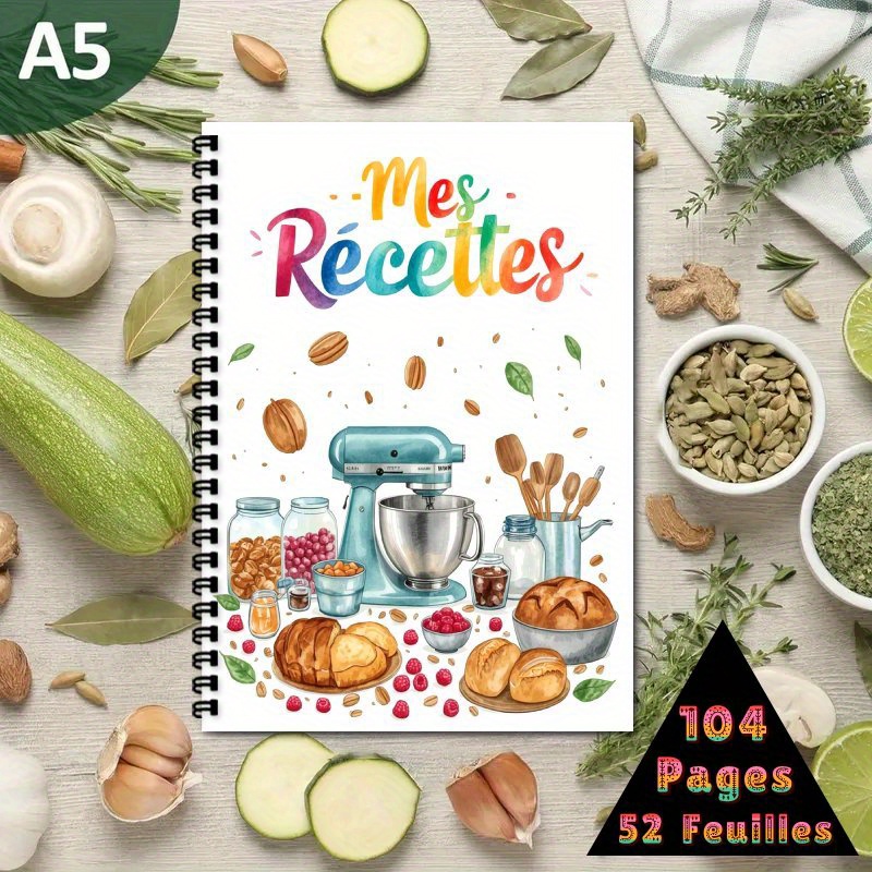 TEMU 1pc Livre de Recettes | Carnet Spiral A5 - Design par avec Mixeur, & Pain pour Hommes et Femmes, Contient Jusqu'à