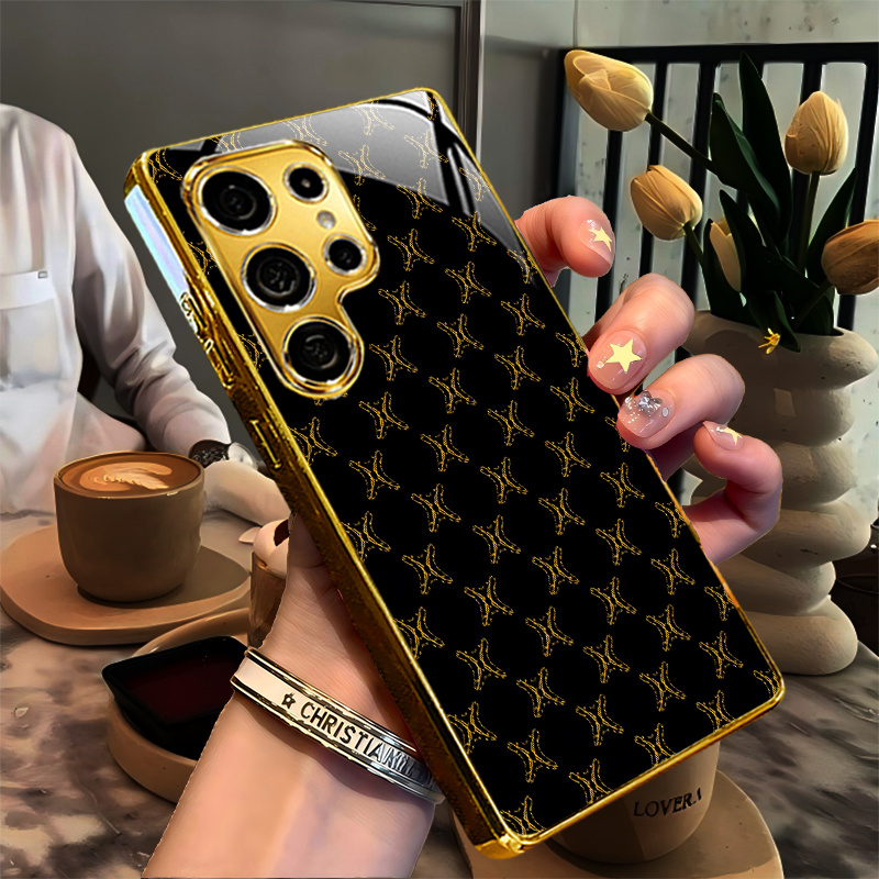TEMU Phone Case - Cool Black Rhombus X- Old Flower Pattern Electroplated Case For S26/s26 Plus/s26 Ultra/s25/s25 Edge/s25
