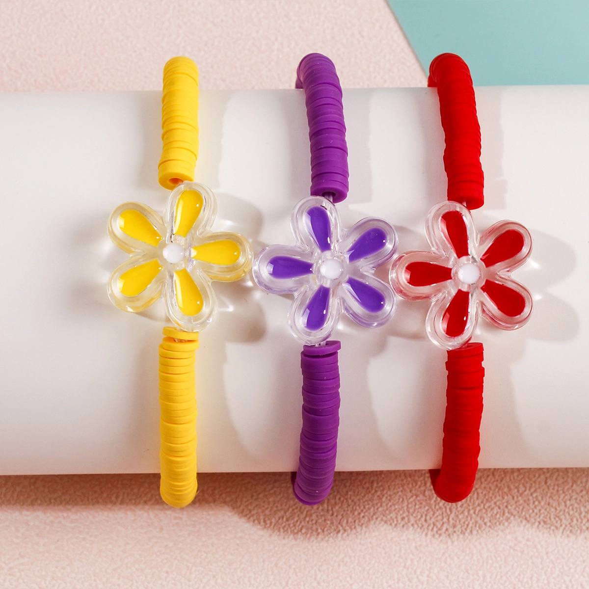 9pcs Bohemian Macaron Color Flower Bracelet Set