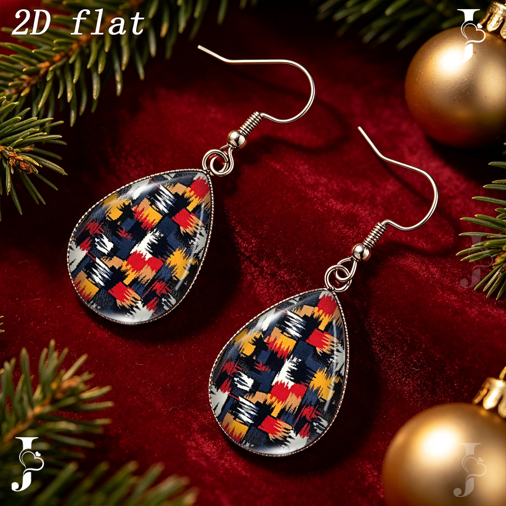 Women's Ethnic Colorful Geometric Abstract Pattern Teardrop Earrings