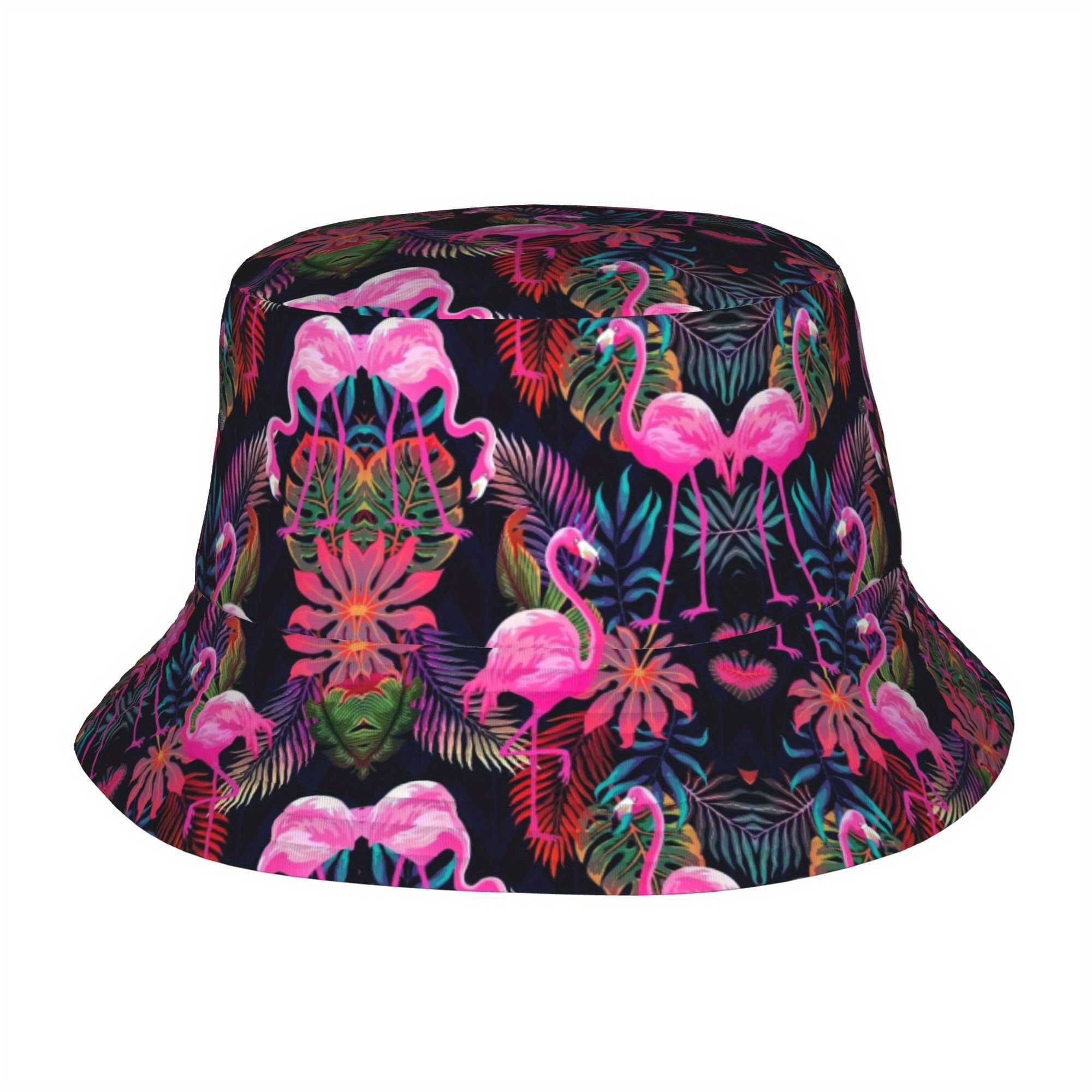 Image of 1pc Flamingos Tropical Leaves, Summer Vibe Fisherman Hats Unisex For Outdoor Travel Beach And Casual Wear Festival Gear Accessories Summer Bucket Hats Outdoor Fishing Sun Hats Durable Headwear