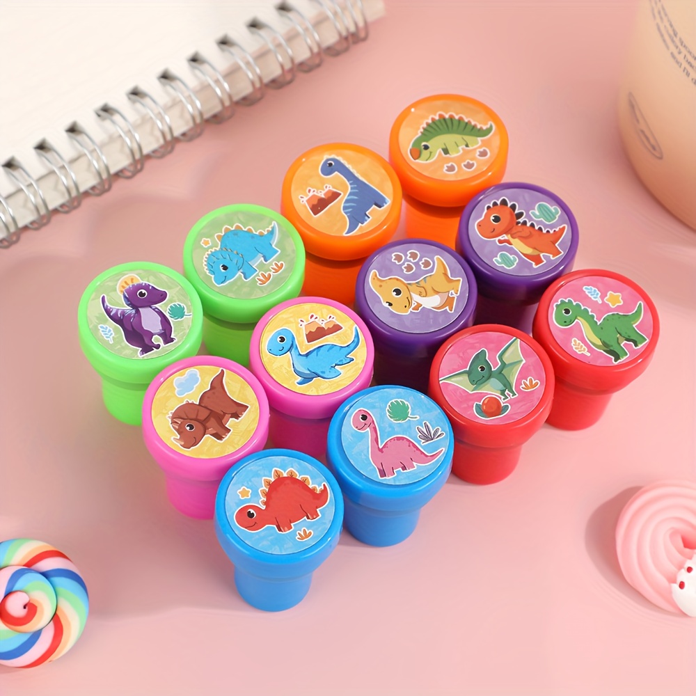 Image of 12/24 Cute Dinosaur Stamps, Self Filling Stamps Dinosaur Birthday Party Supplies, Dinosaur Party Gift Students Reward Stamps Learn Dinosaur Knowledge Seals, Dinosaur Party Supplies