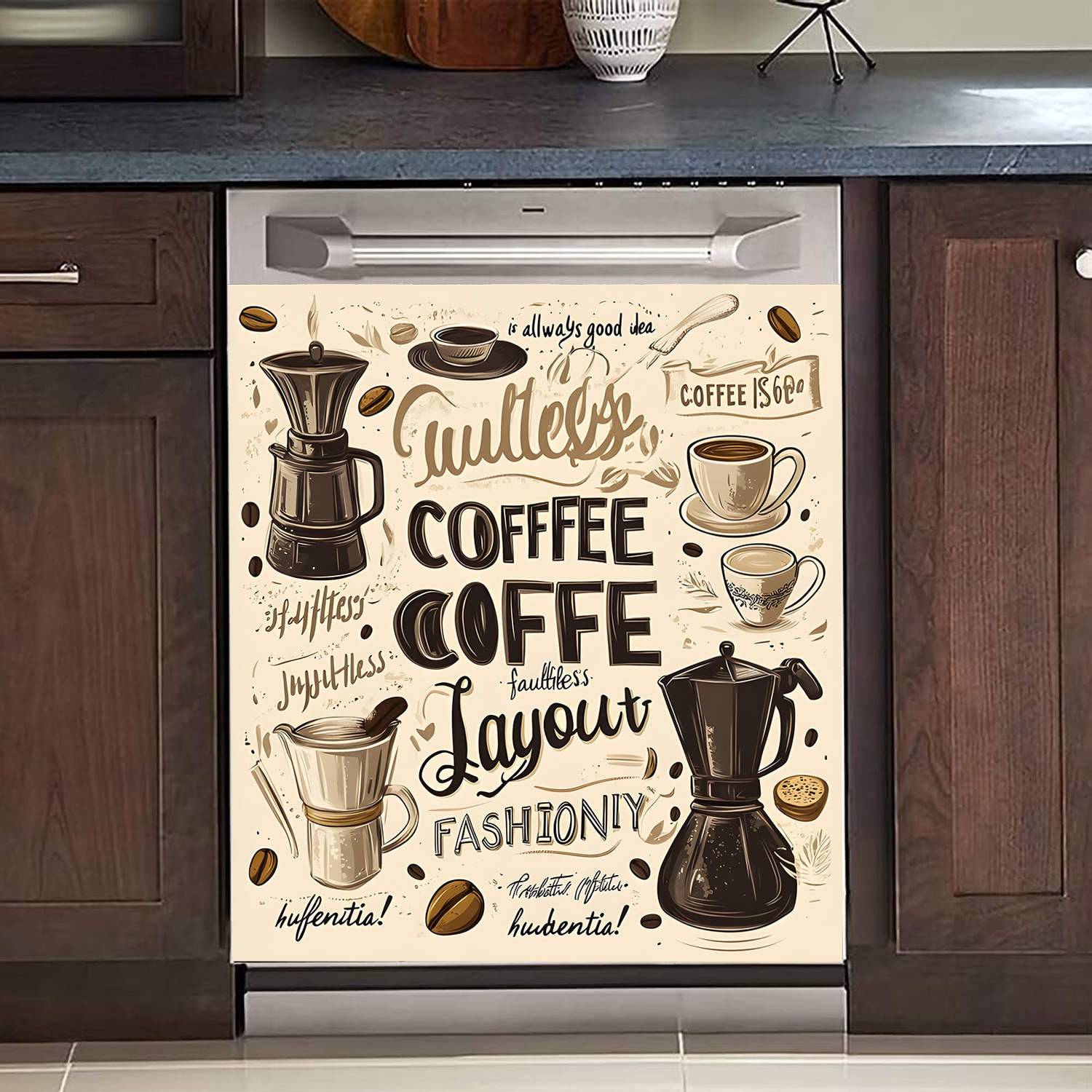 TEMU Coffee-themed Vinyl Pvc Magnet Cover For Dishwasher/fridge/washing Machine - Decorative, Reusable, No Power Needed, Kitchen Appliance Door Panel Accessory