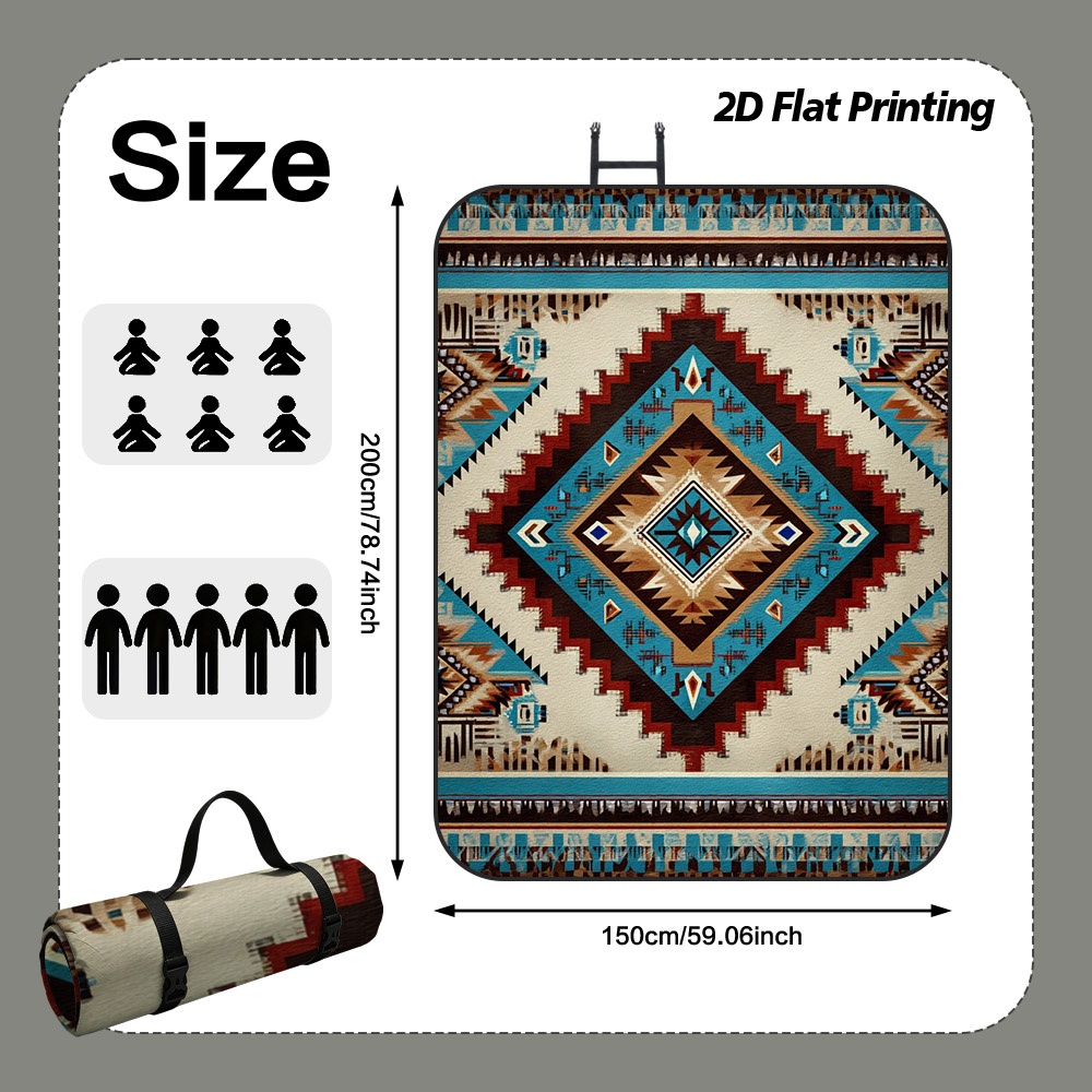 TEMU (2d Flat) 1pc Geometric Tribal Design Camping Mat, Portable Folding Pad, Easy To Carry, Lightweight, Double-sided, Fit For Rv Patio, Tent,