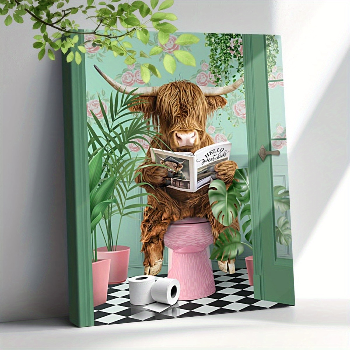Calmart Highland Cow Wandbild – Schwarz-weiß, Gerahmte Leinwand 20x25 Cm | Fertig Zum Aufhängen