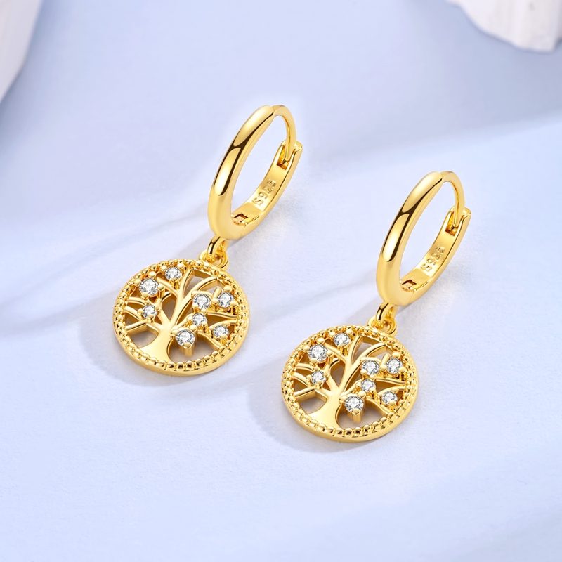 Women's 925 Silver Tree of Life Hoop Earrings, Elegant