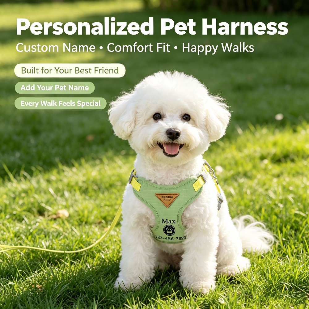 Pet Anti-Pull Harness with Personalized Name and Phone Number