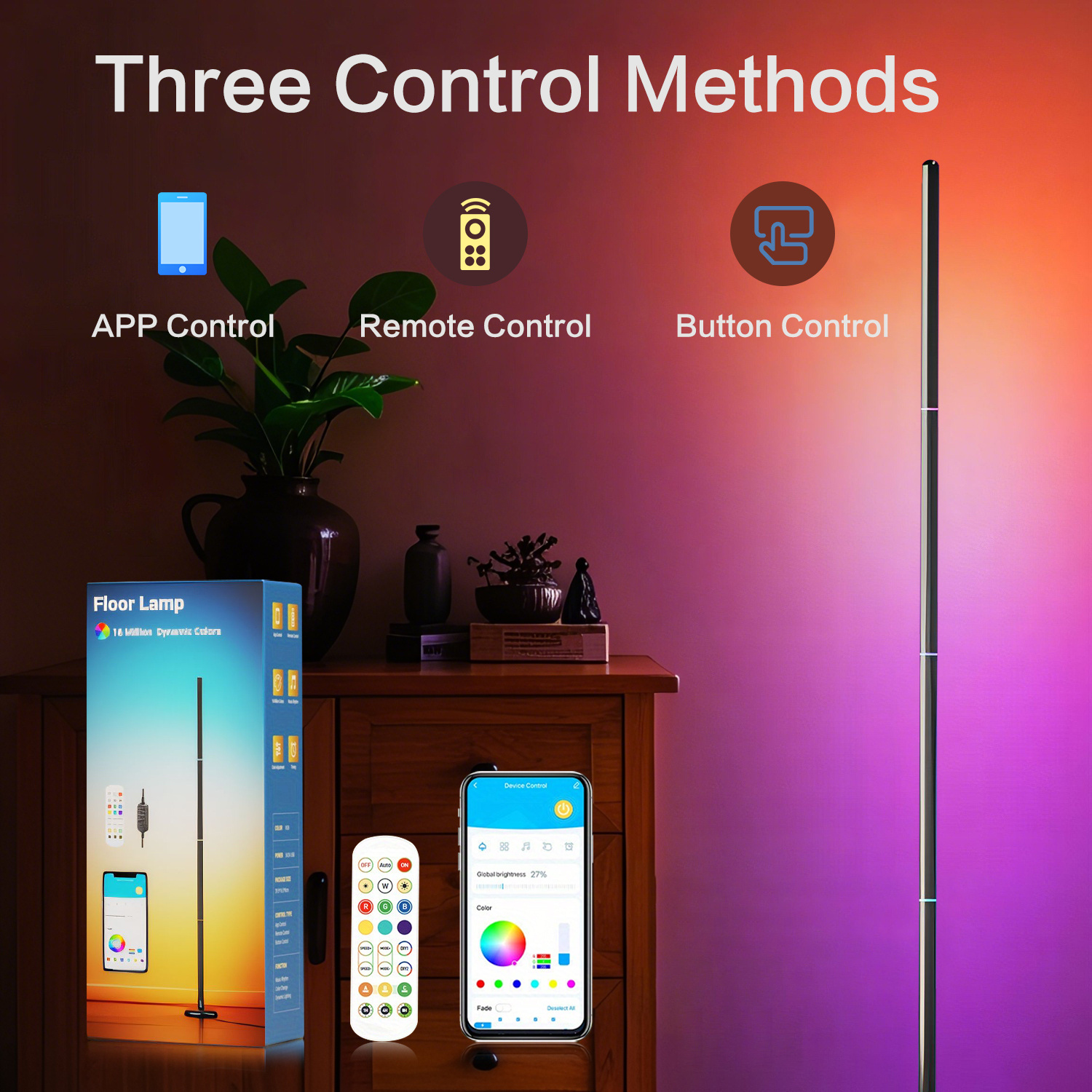 TEMU Modern Rgbicw Floor Lamp With App & Remote Control, Suitable For Gaming Room, Home Theater, Rgb Color Changing Led With, , Plug-and-play For