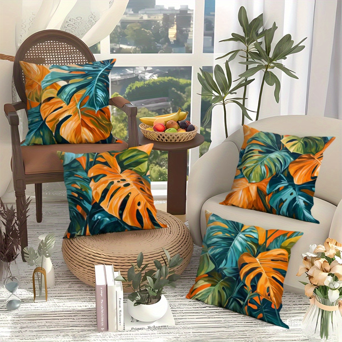 4pcs summer outdoor pillows vibrant tropical leaf print Temu