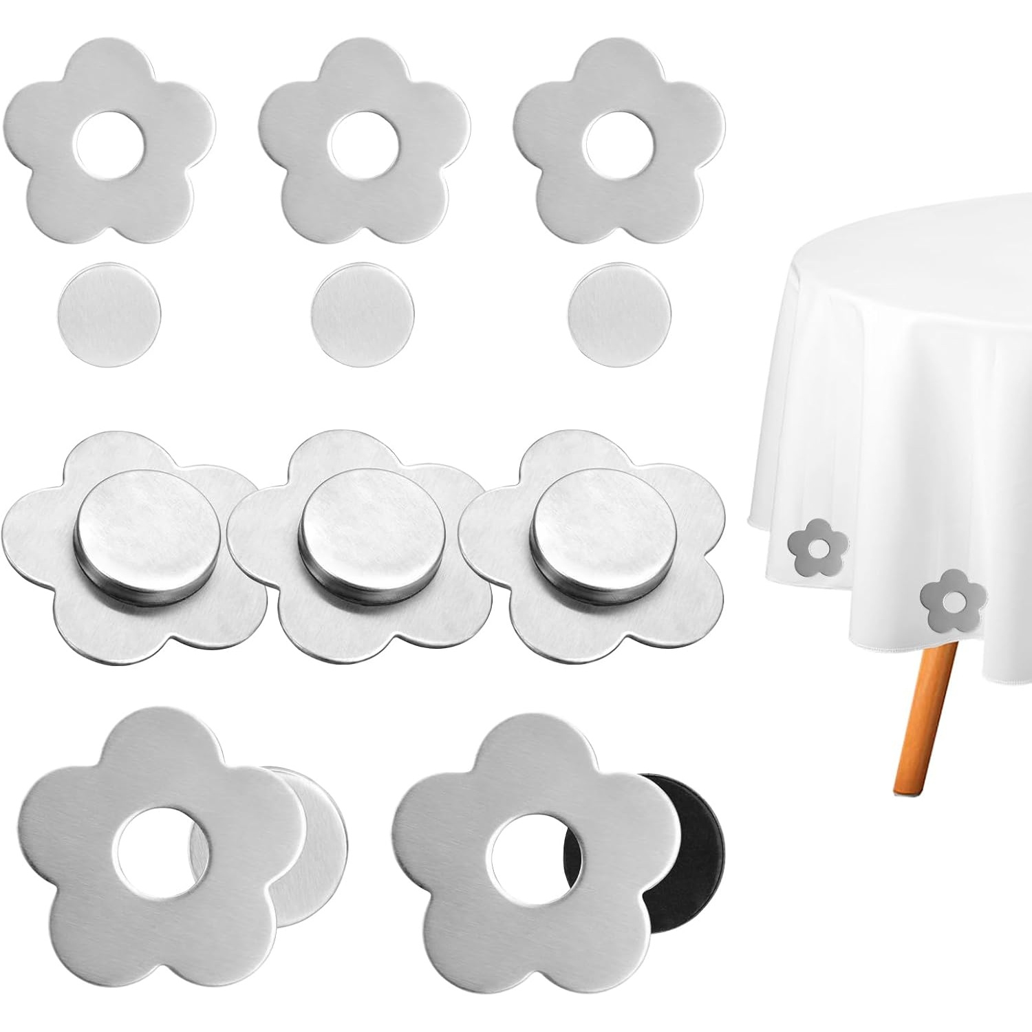 TEMU 8pcs Magnetic Weights For Tablecloths, Stainless Steel Pendants Flower Shaped Windproof Magnetic Weights For Outdoor Curtains, Outdoor