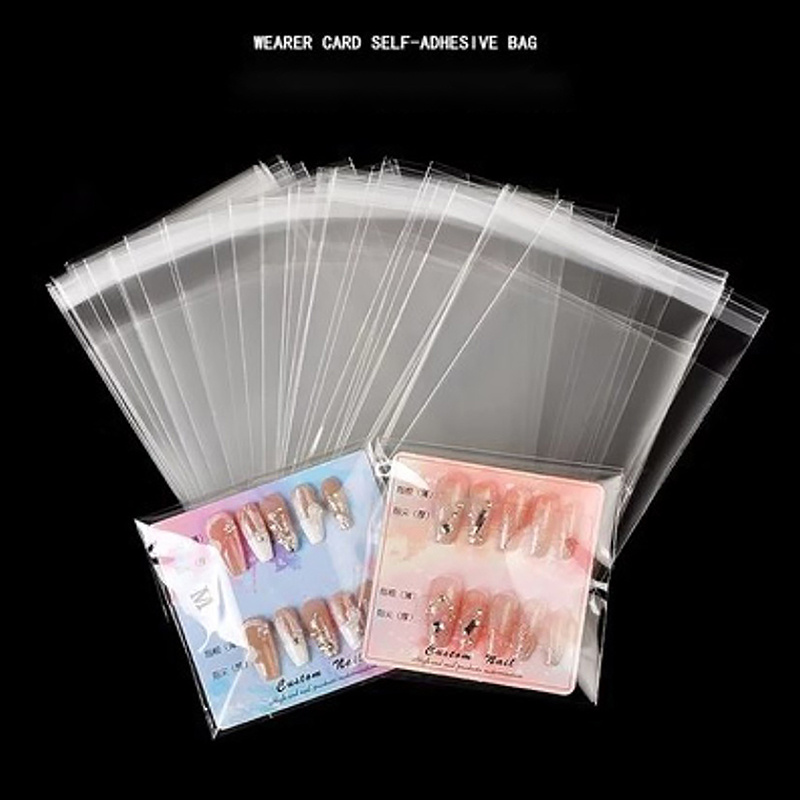 TEMU 200pcs Wear Nail Packaging Transparent Plastic Bag Self-adhesive Nail Tools Display Card Bag Self-sealing Gift Bag