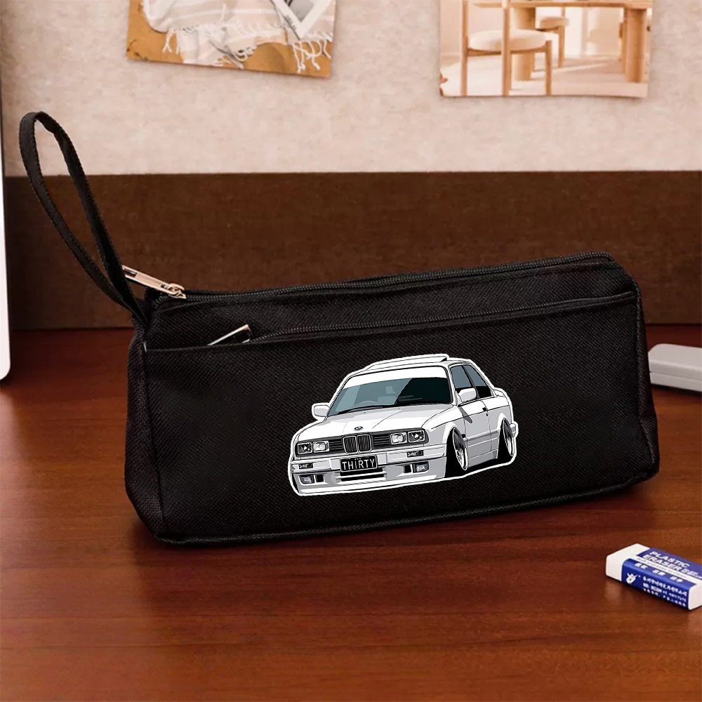 TEMU 1pc Art Design Car Stylish Pencil Case - Flat Storage Bag, Student-friendly, Unisex Storage Item, Foldable, College Style Cartoon Pencil Bag