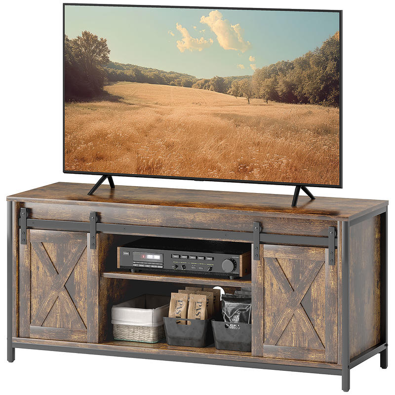 TV-lågskåp, Industriell Design, för 60- TV-apparater, 6, 2 skjutdörrar, Brun/svart: retailer-supplied image