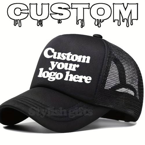1 Custom Baseball Cap - Personalized Text/Logo, Adjustable Snapback Closure, Lightweight and Breathable Mesh Back - Personalized Gift for Father, Wedding, Birthday - Black Hat with - Suitable for Sports, Casual, Formal Occasions