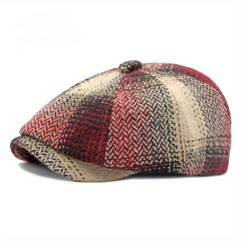 TEMU Nouveau Chapeau Octogonal pour Femmes pour Printemps, Automne et Hiver - Chapeau de Peintre Vintage , à Carreaux, Casquette Newsboy, Unisexe
