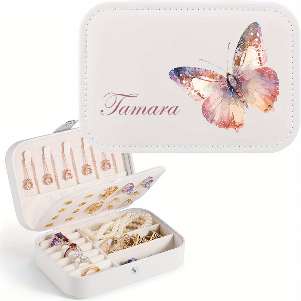 Customized Name PU Leather Butterfly Jewelry Box