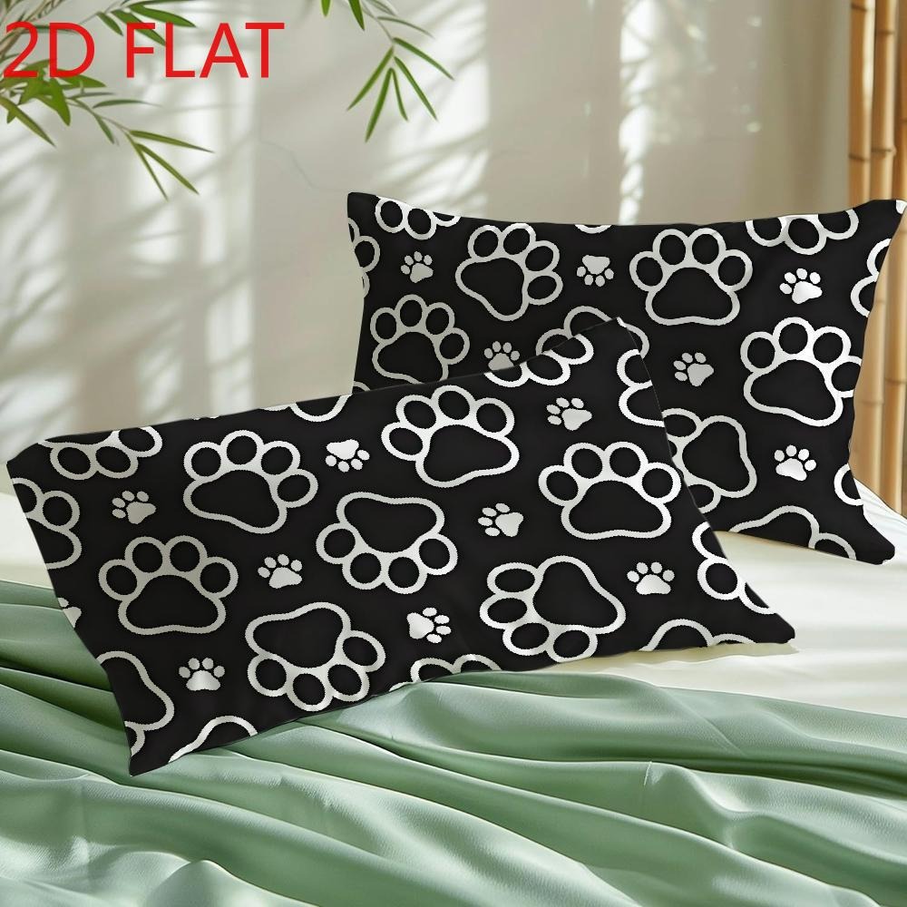 TEMU 2pcs Pillowcases, 2d Flat Polyester Single-sided Printed Cushion Covers With Black And White Paw Print Pattern, Soft, Skin-friendly, And