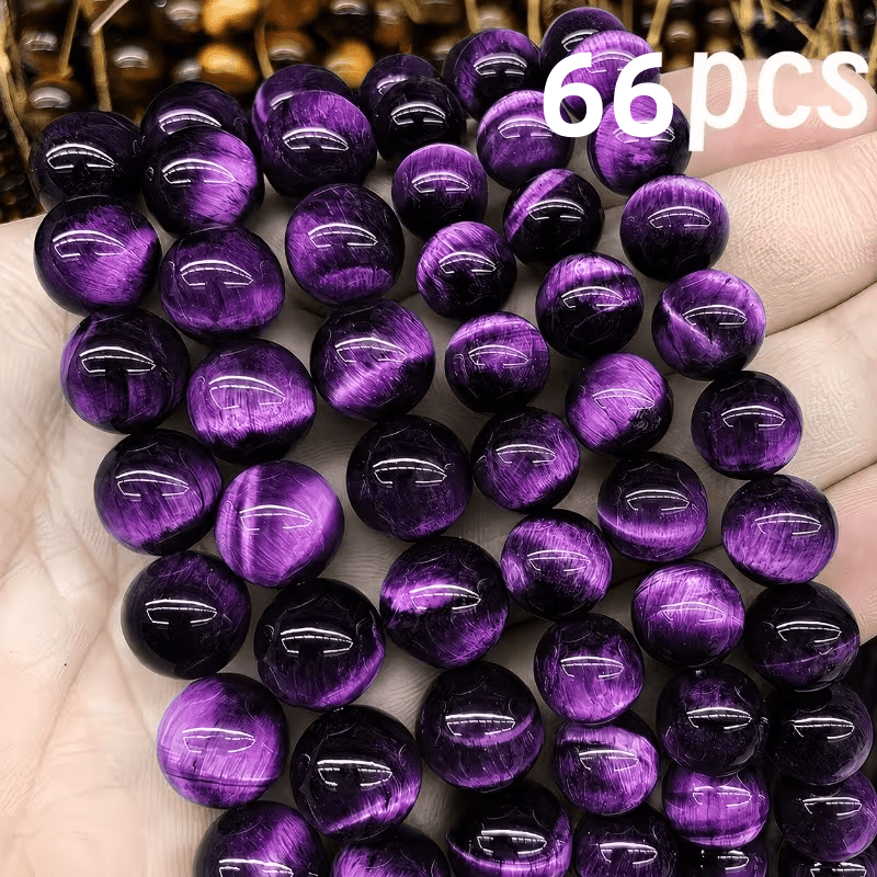 TEMU 66pcs, Perles en vrac œil de tigre violet, Matériaux de bijouterie en verre, Accrochage de perles de bijoux, Fait main, Fournitures décoratives,
