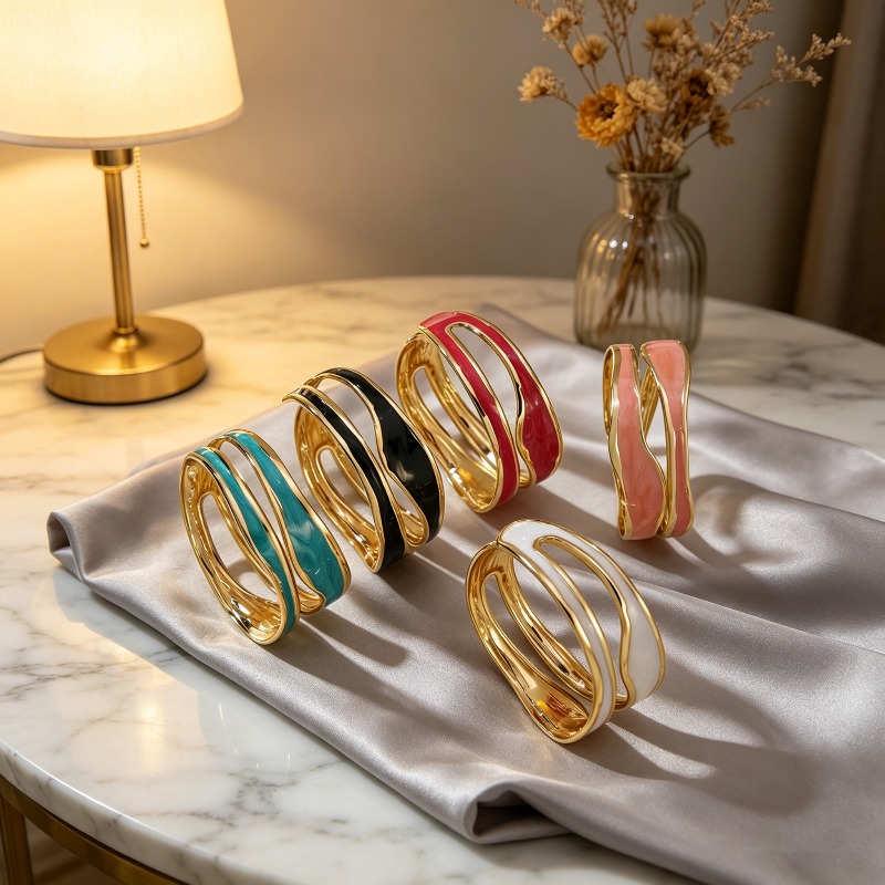 Women's Light Luxury Double Hoop Twisted Pattern Open C-Shaped Bangle Bracelet