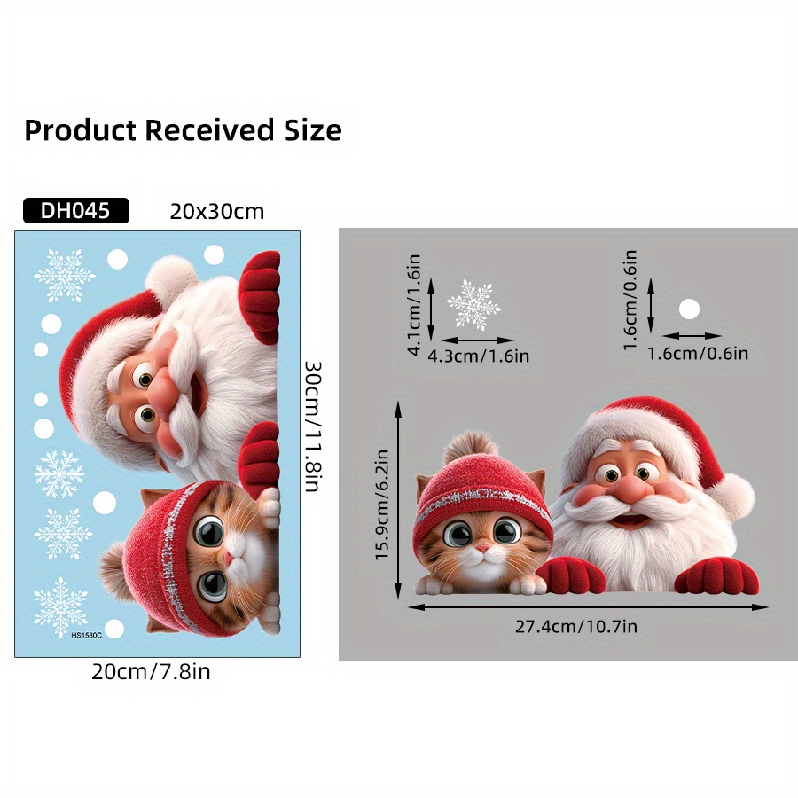 TEMU 2d Flat - 2d Flat - 1pc 2d Flat Christmas Window Clings - Snowflake, Christmas Cat - Static Cling Vinyl Double-sided Decor For Xmas Window