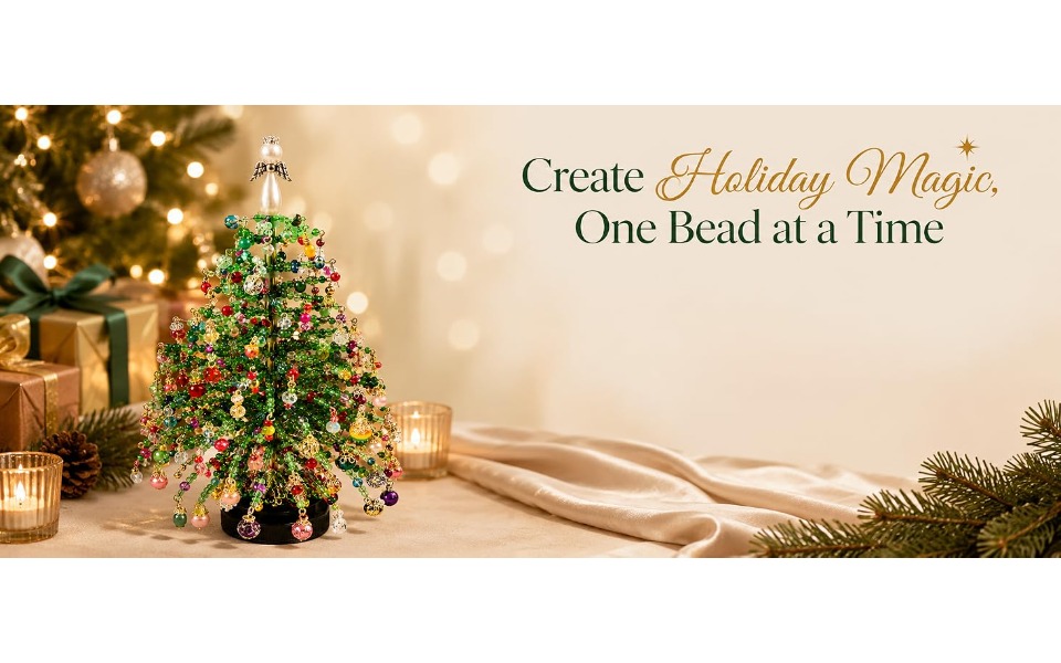 beaded mini christmas tree making kit handcrafted tabletop xmas tree decor with multicolor   ornament pendants wire additions   2pcs christmas greeting cards   gift for   christmas new year present Product details 7