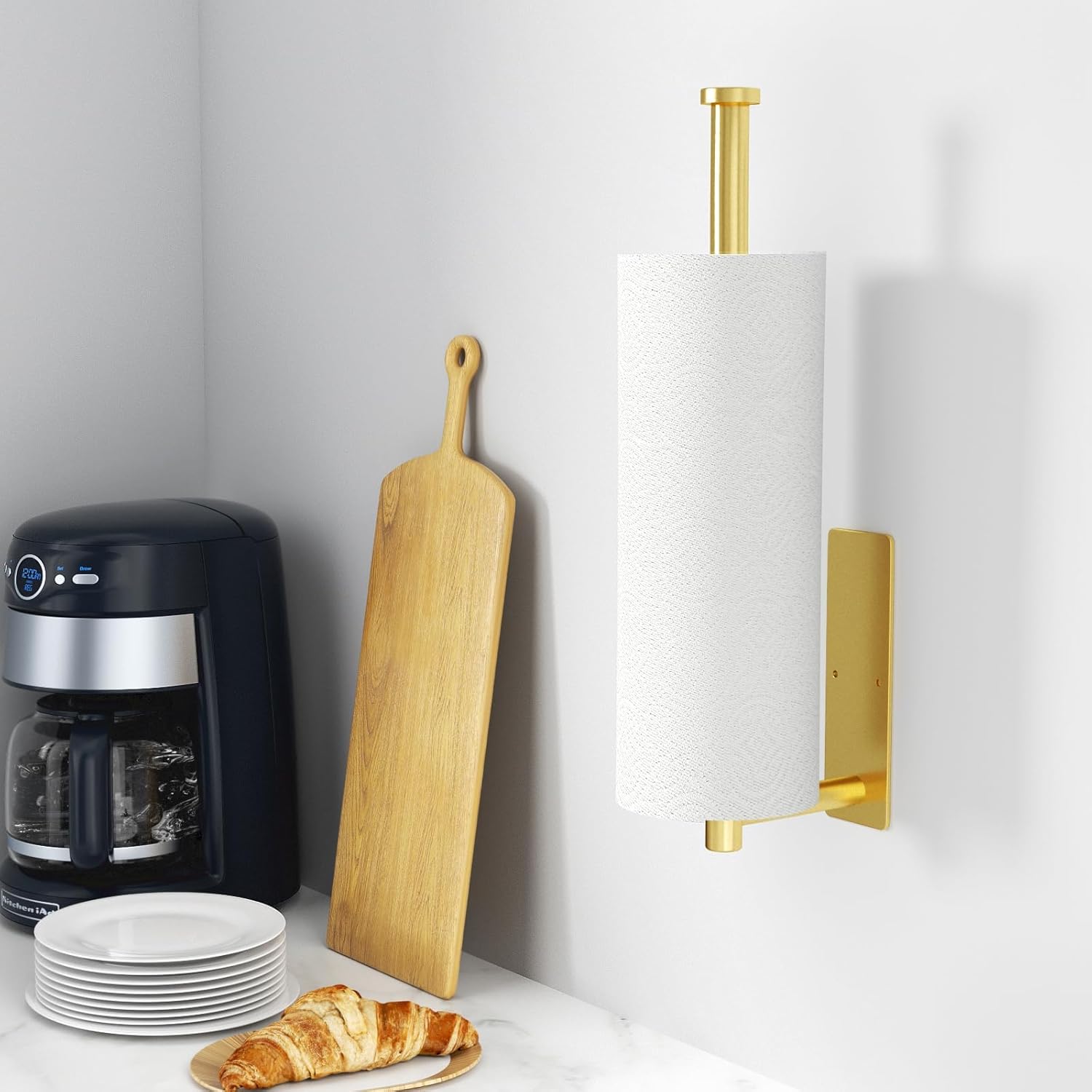 TEMU 1pc Ever Blooming No Drill Paper Towel Holder, Stainless Golden Suitable For Kitchen & Bathroom, Under Cabinet Wall Mount Roll Dispenser With