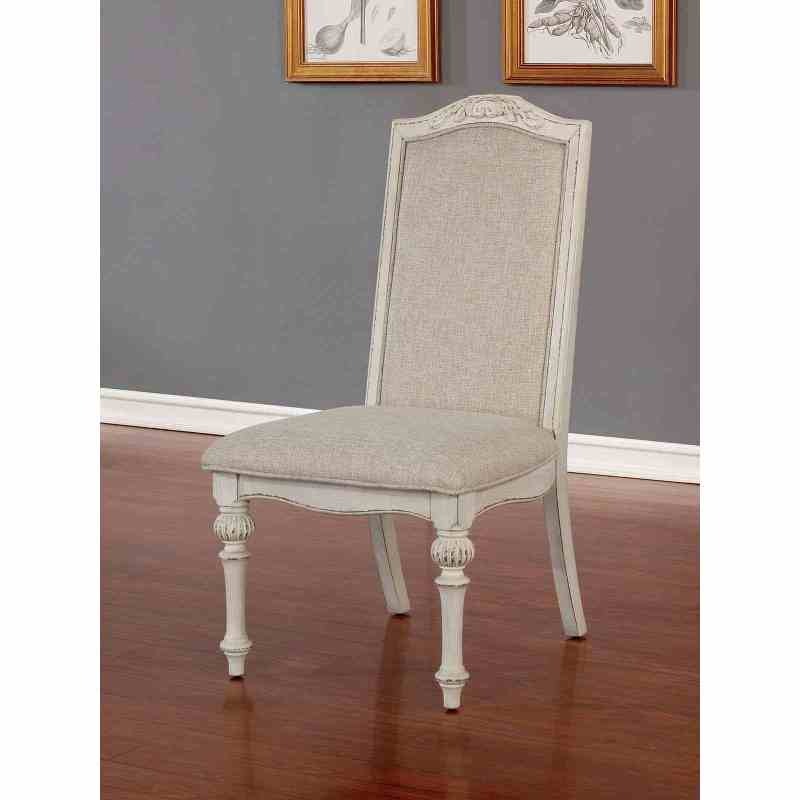 antique white dining room 9pcs set table w leaf and 6x side chairs 2x arm chairs ivory fabric upholstered seat Product details 1