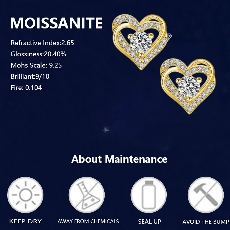 Women's 0.5 Carat Heart-shaped Moissanite Stud Earrings, Gift for Couples