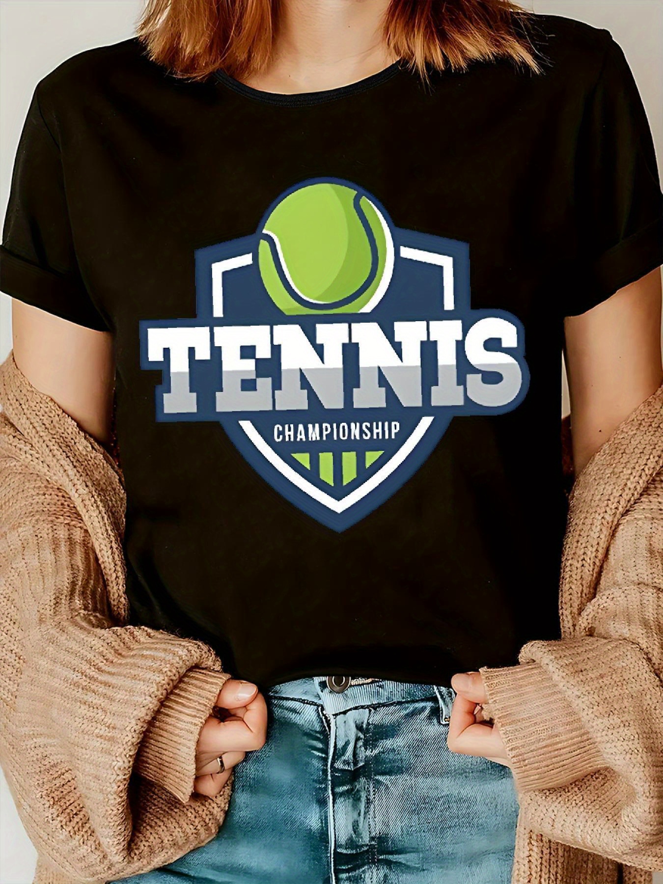 women's tennis championship graphic tee soft polyester Temu