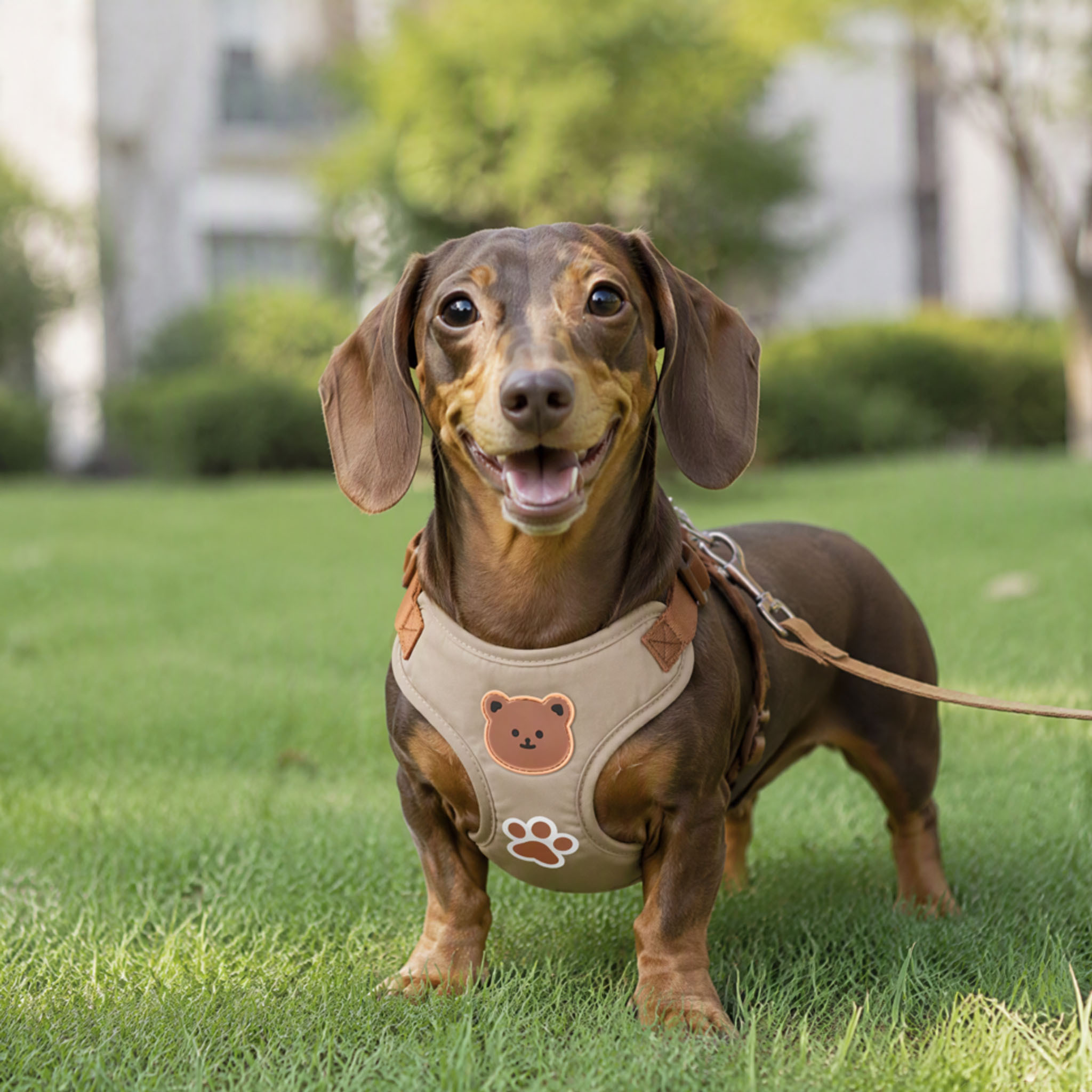 Solid Color Bear Pattern Dog Harness and Leash Set, Adjustable
