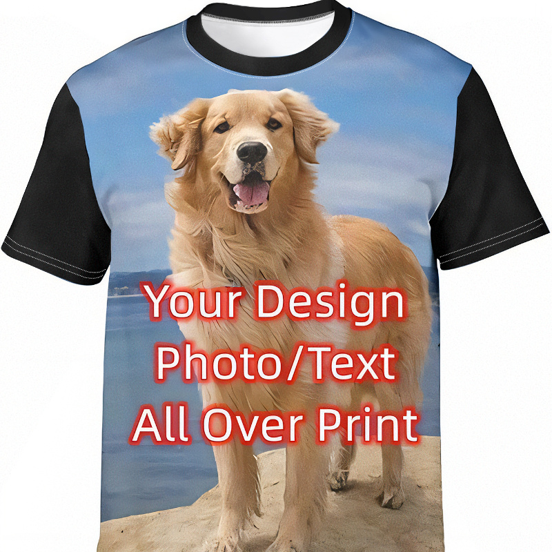 

Customizable Golden Retriever Print T-shirt For Women - Short Sleeve, Crew Neck, Casual Polyester Top With Your Own Photo/text Option, Machine Washable