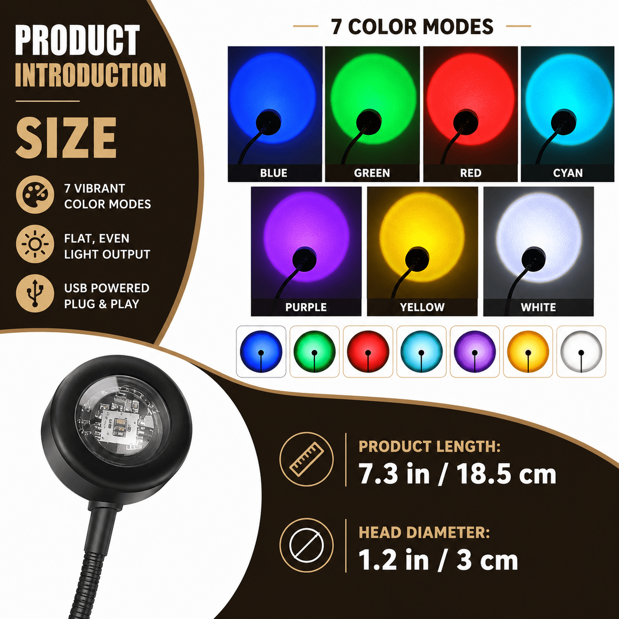 TEMU 1pc 1pc 7-color Adjustable Usb Led Projectable Stage Light With 360° Rotating Beam, Rgb Suitable For Dj, Club, Party, Live Stream, Gaming Setup,