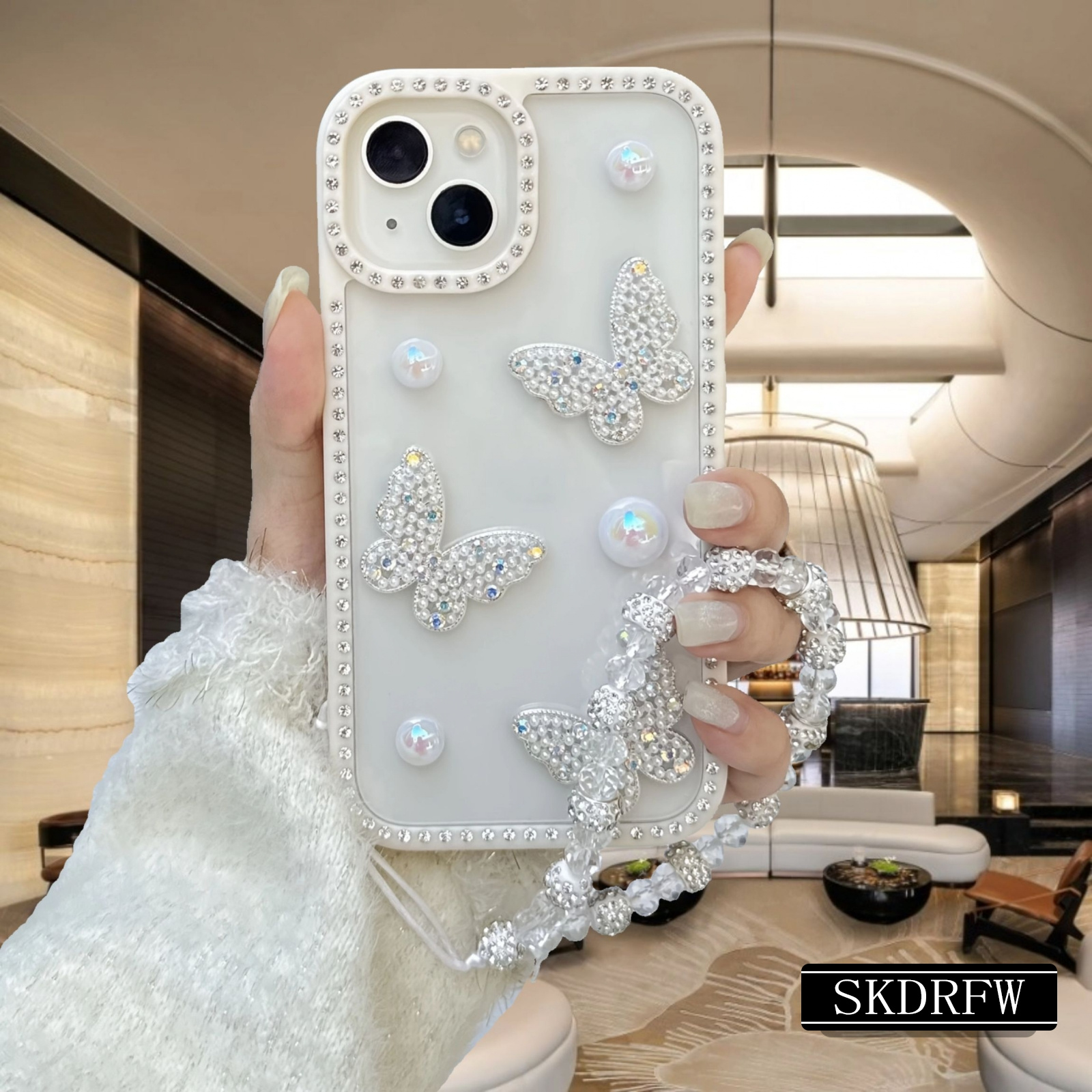 Phone Case - A Luxurious Phone Case with a Water Diamond Border, Featuring  *-Dimensional Pearl * And a Diamond-Studded Strap, Compatible with Iphone  16, 16 Plus, 16 Pro, 16 Pro Max, 15, 15 Plus, 15 ...