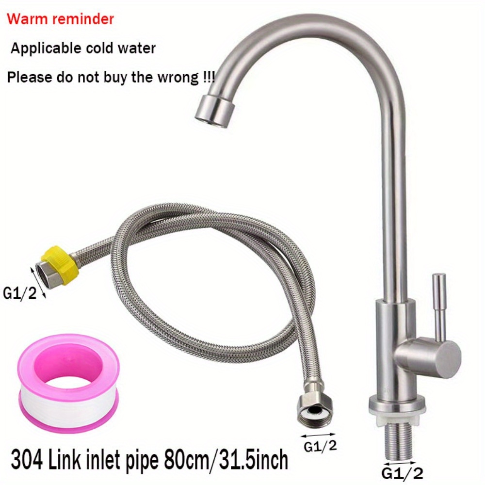 Image of Stainless Steel Kitchen Faucet, Single Cooled Faucet, Universal G1/2 Thread, European And American , Does Not Electricity Or Batteries, Is Suitable For Non-drinking Water
