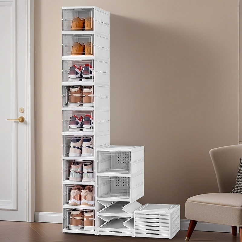 TEMU Stackable Shoe Storage Unit With 9 Tiers Featuring Dustproof Doors And Made From Sturdy Plastic For Boots And Additions