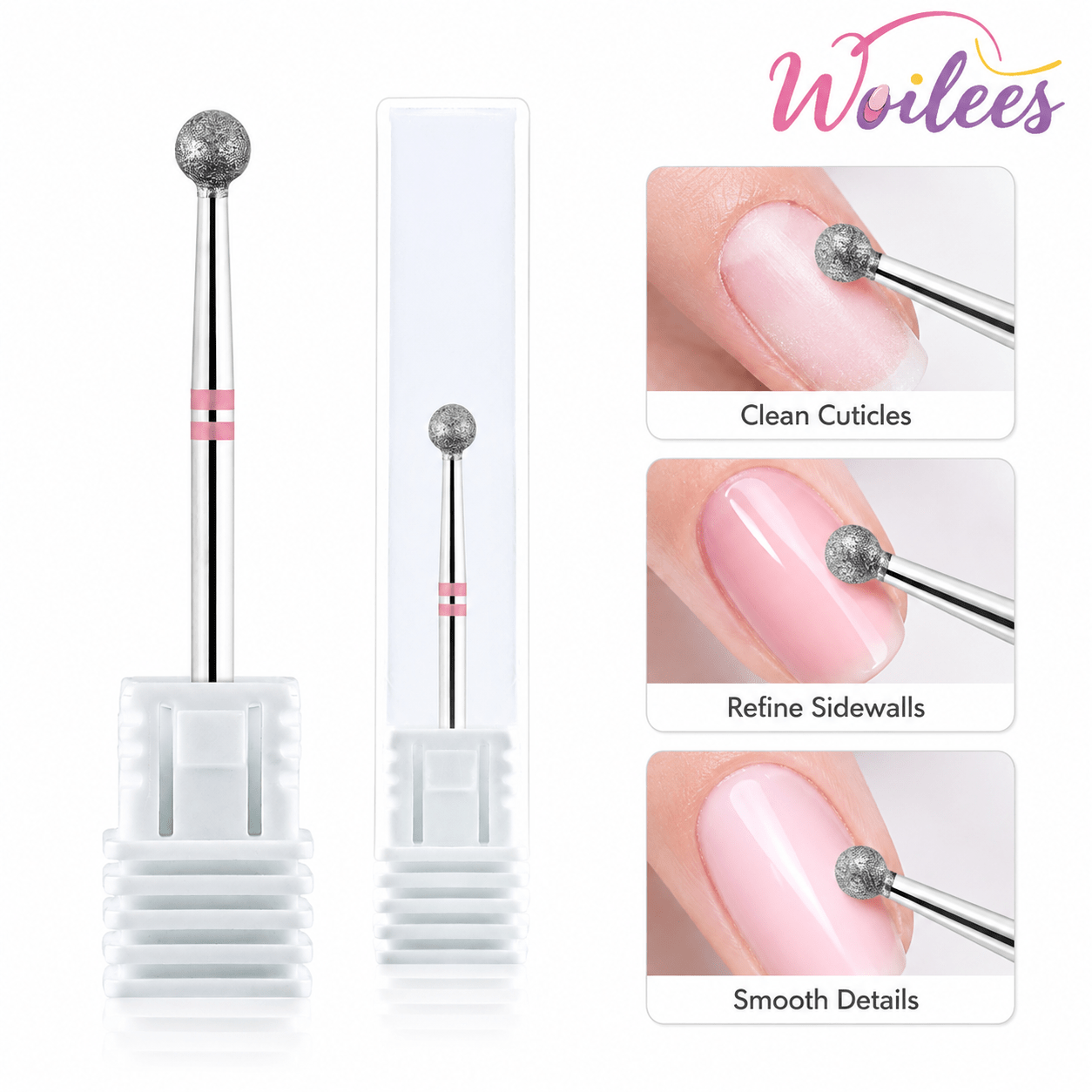 Diamond Ball Nail Drill Bit Cuticle Cleaner, Stainless Steel Tool