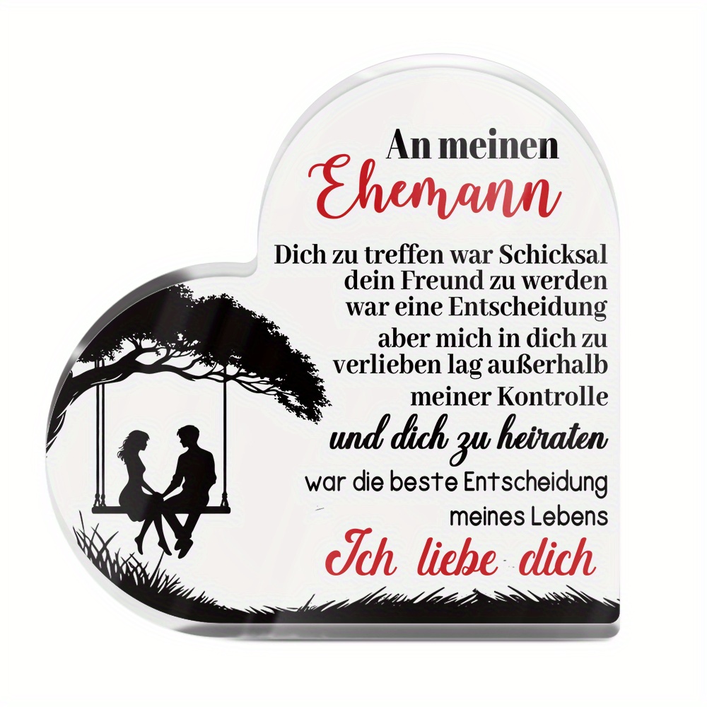TEMU 2d Flat, Putuo Decor 1pc German Heart-shaped Acrylic Sign Table Decor, "to My Husband, Meeting You Was Fate, Your Friend Was A ," Desktop