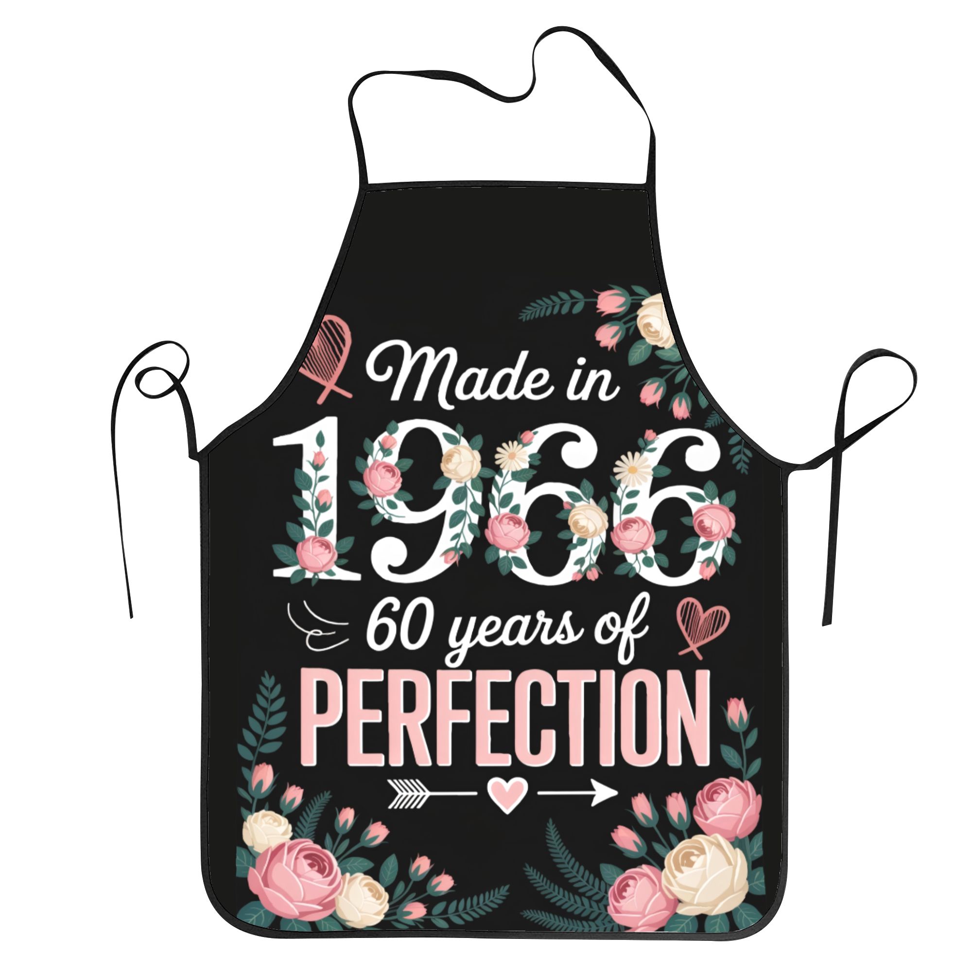 TEMU 1pc 60th Birthday Apron Suitable For Born In 1966 - Floral 60 Years Old Gift With Adjustable Strap, Apron For Cooking, Bbq, Kitchen, Garden -