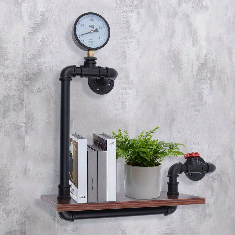 Image of Retro Storage Shelf Industrial Levels Wall Shelf Wooden Bookshelf Rectangular, Floating Shelves