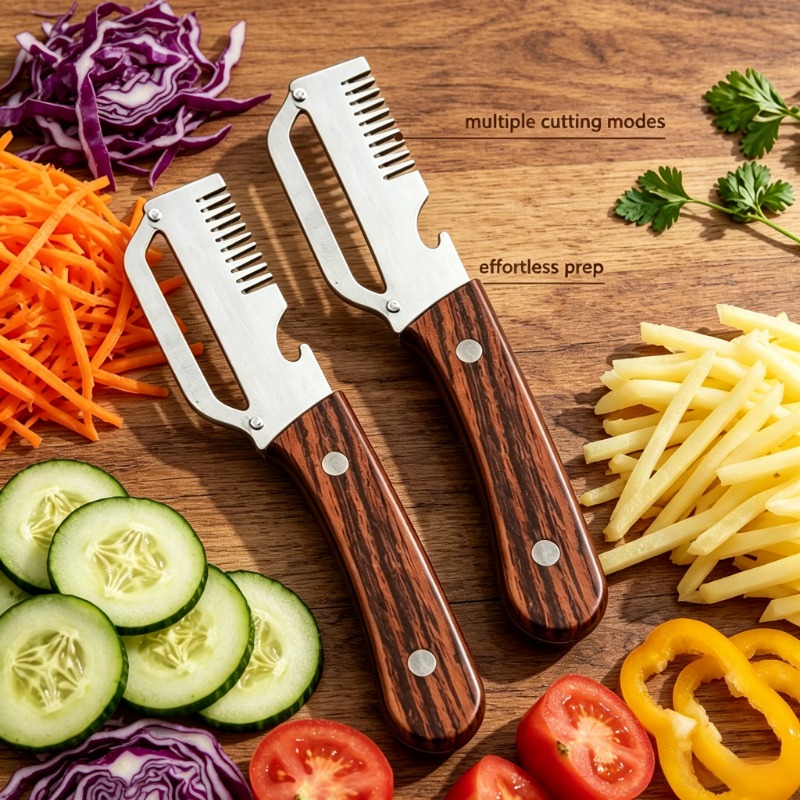 TEMU 2pcs Heavy-duty Stainless Steel Peeler And Slicer Set, Featuring A Bottle Opener And Straight Blade Design. Suitable For Sugar Cane, Fruits, And