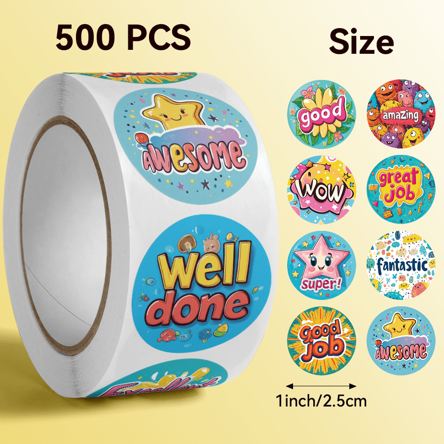 Image of 500pcs Inspirational Stickers - Motivational Text With Vibrant Cartoon Designs, Self-adhesive Round Paper Stickers For, Fitness, And Personal Motivation, Mixed Colors, Plastic Adhesive Backing