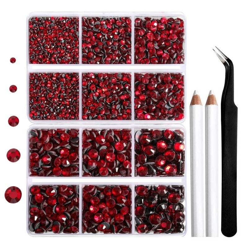 TEMU 6736 Strass thermocollants à dos plat, Strass en cristal pour loisirs créatifs et vêtements, mélange de 5 tailles, thermocollants avec pince à