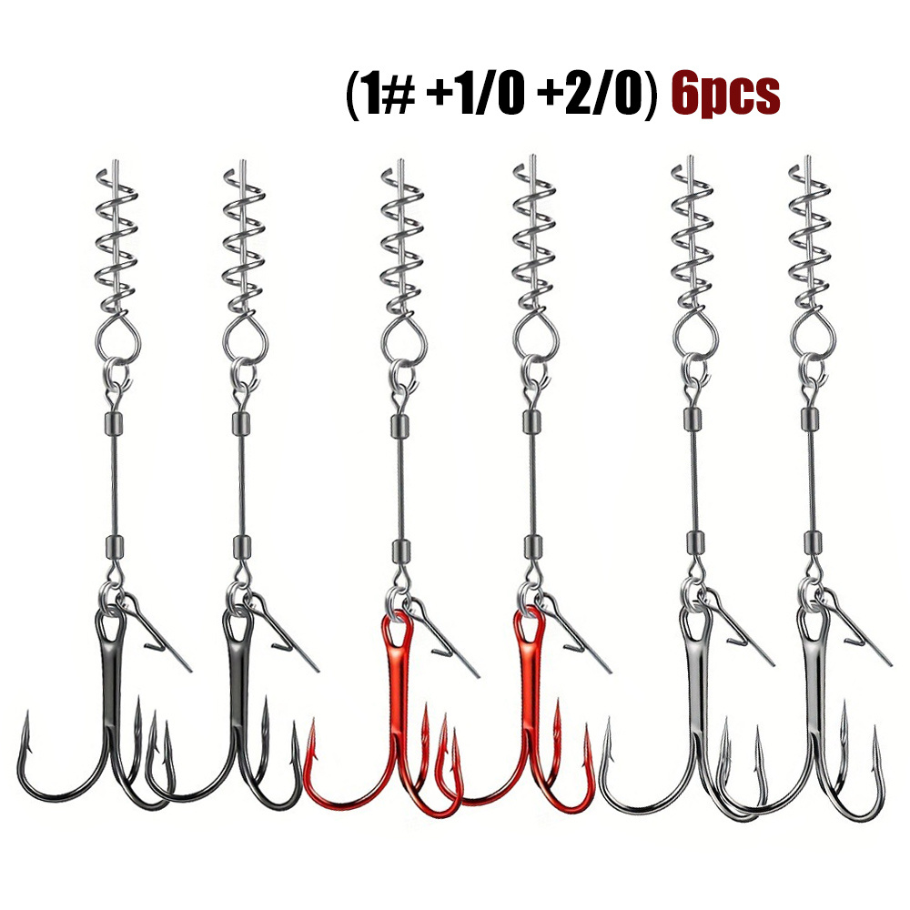 Image of 3/6pcs A Box Of Fishing Treble Hooks, With Spring Pins, Stainless Hook Soft Bait, Fishing Additions