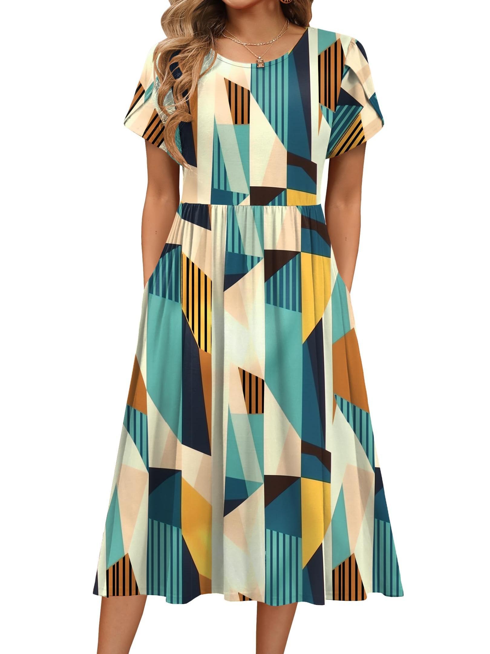 Women's Patriotic Summer Dress 2025 - Sleeveless Knee Length Dress With Pockets